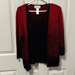 Alfred Dunner Red to Black Ombre Leopard Open-Front Cardigan